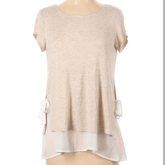Anthropologie double layer tie side cream/beige top - Picture 1 of 4